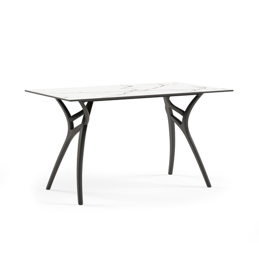 Leone – tavolo in resina con piano in resina melaminica, colore marmo bianco, dimensione 140x80 cm
