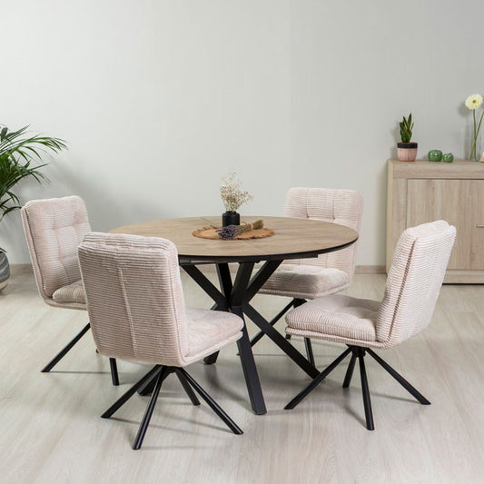 Monica – Poltroncina girevole in tessuto a coste e gambe metallo