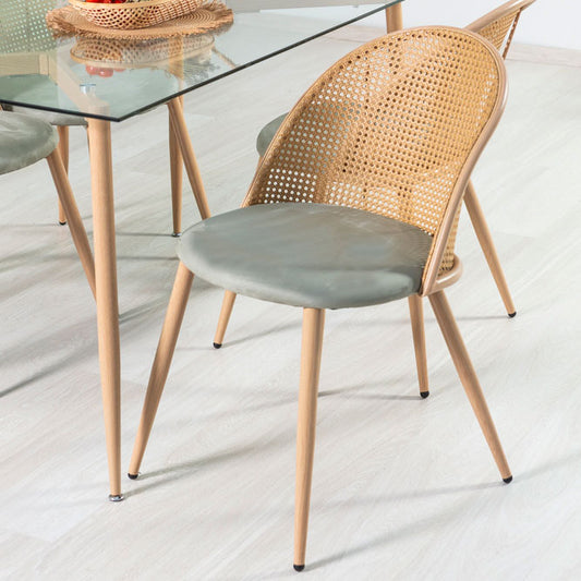 Lina – sedia in rattan e velluto con metallo effetto legno