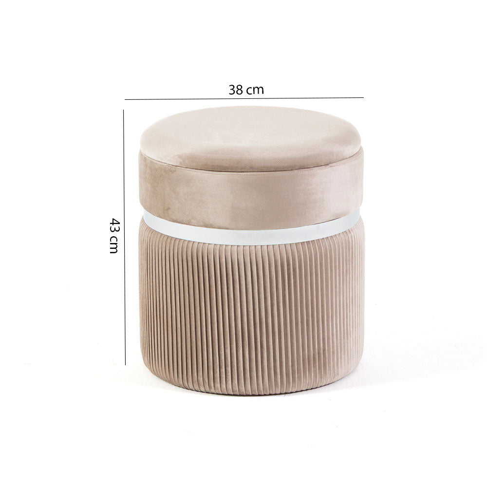 Yuma – pouf contenitore in velluto a coste con dettaglio metallico