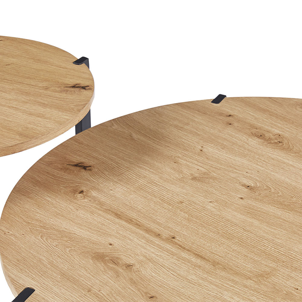 Elon – set 2 tavolini da caffè rotondi in MDF effetto legno