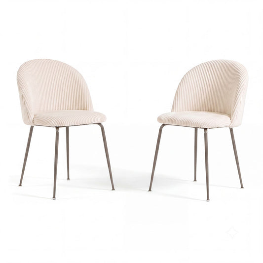 Sara – sedia in velluto a coste larghe con gambe in metallo, colore burro, gambe tortora