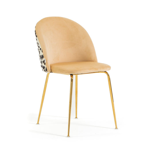Sara – sedia in velluto decorato con gambe in metallo, colore leopardo, gambe oro
