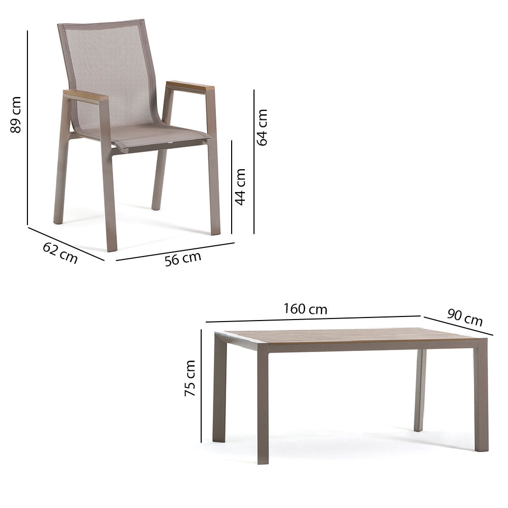 Liam & Deva set pranzo da esterno con tavolo 160x90 e 6 sedie