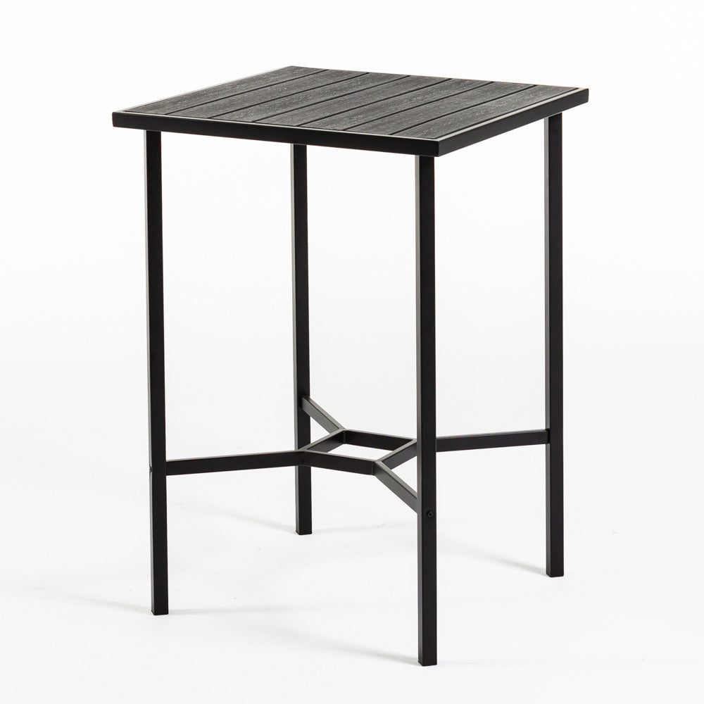 Dante – tavolo alto in acciaio e polietilene effetto legno, colore antracite