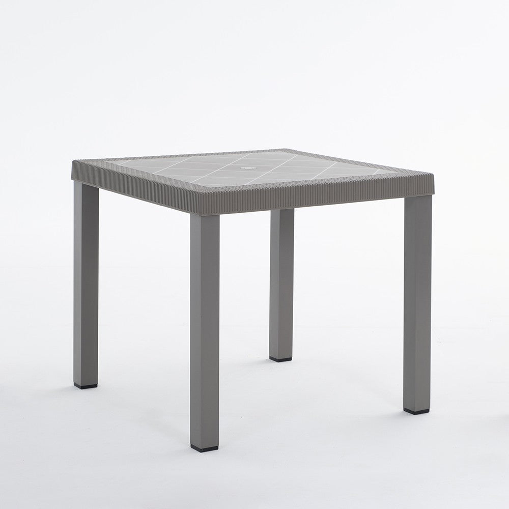 Raul – tavolo in alluminio e polipropilene effetto rattan, colore tortora