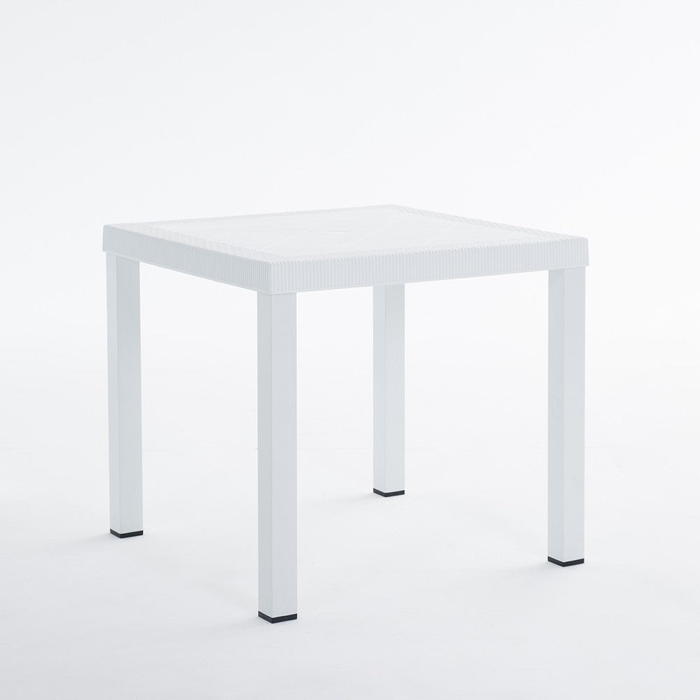 Raul – tavolo in alluminio e polipropilene effetto rattan, colore bianco