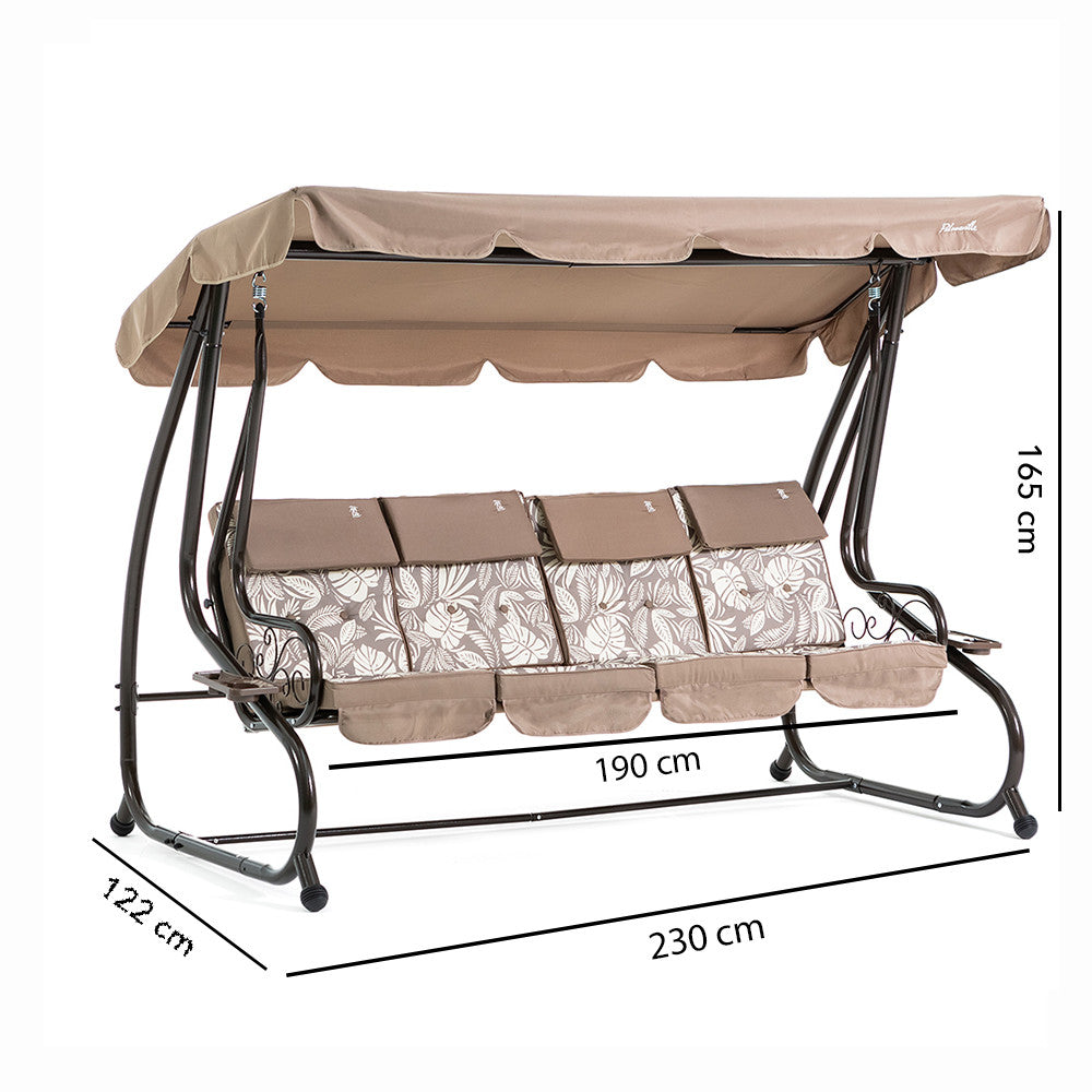 Mizar XL – Dondolo 4 posti trasformabile in letto con tetto, colore bronzo tropicana