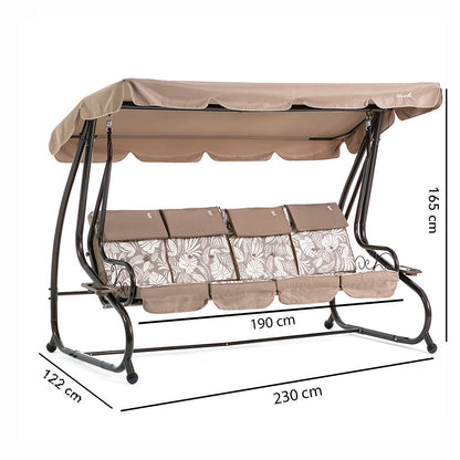 Mizar XL – Dondolo 4 posti trasformabile in letto con tetto, colore bronzo tropicana