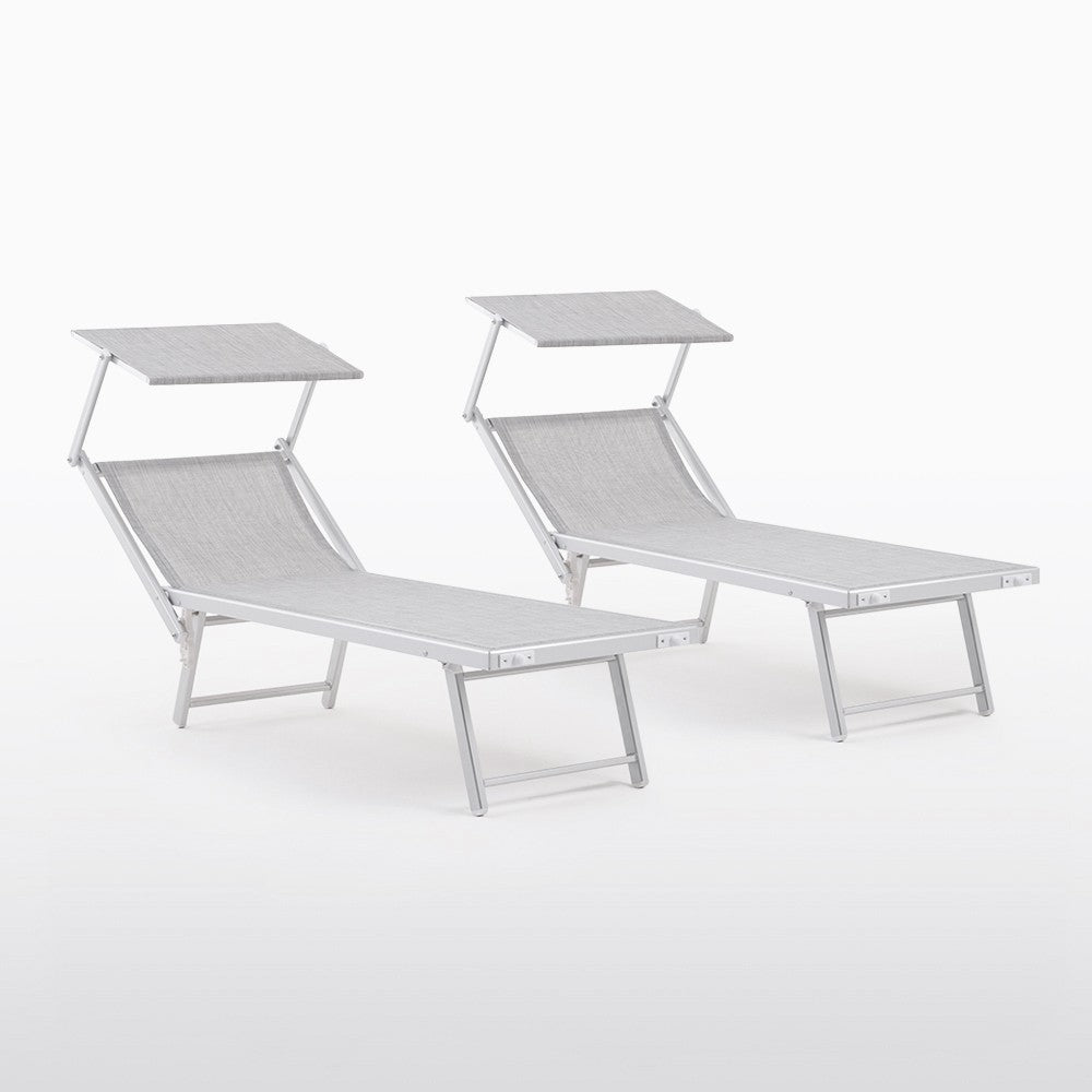 Marina – lettino prendisole in alluminio con tettuccio parasole, colore grigio chiaro