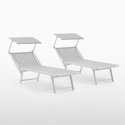 Marina – lettino prendisole in alluminio con tettuccio parasole, colore grigio chiaro