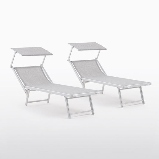 Marina – lettino prendisole in alluminio con tettuccio parasole, colore grigio chiaro
