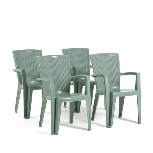 Diana – sedia in polipropilene con schienale effetto rattan, colore salvia