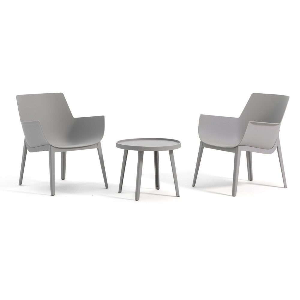 Betty – set da esterno con 2 poltrone in polipropilene e tavolino, colore grigio chiaro