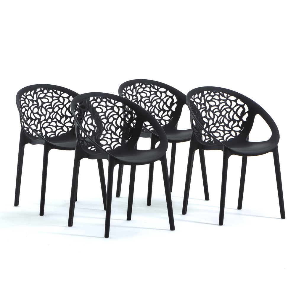 Ambra – sedia in polipropilene da giardino dal design traforato, colore antracite