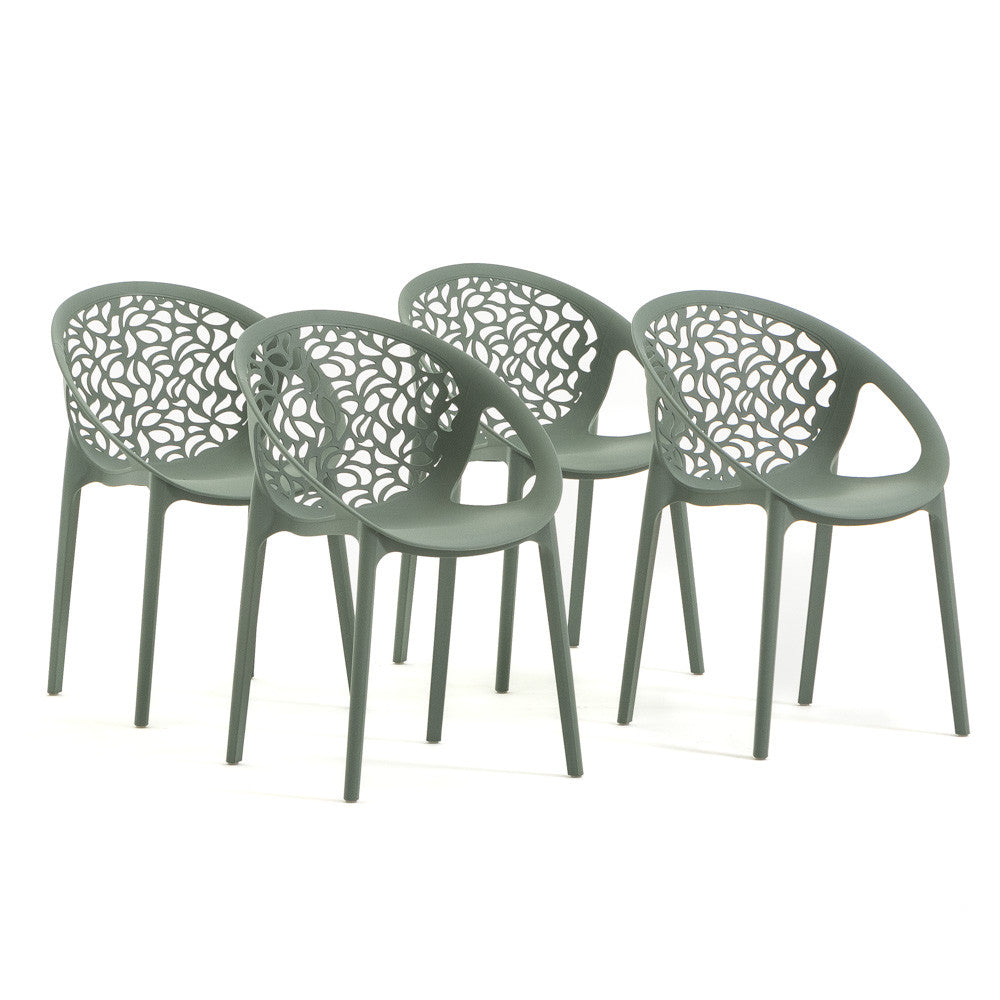 Ambra – sedia in polipropilene da giardino dal design traforato, colore salvia