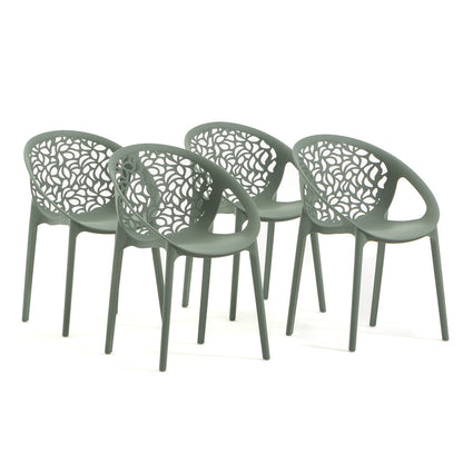 Ambra – sedia in polipropilene da giardino dal design traforato, colore salvia