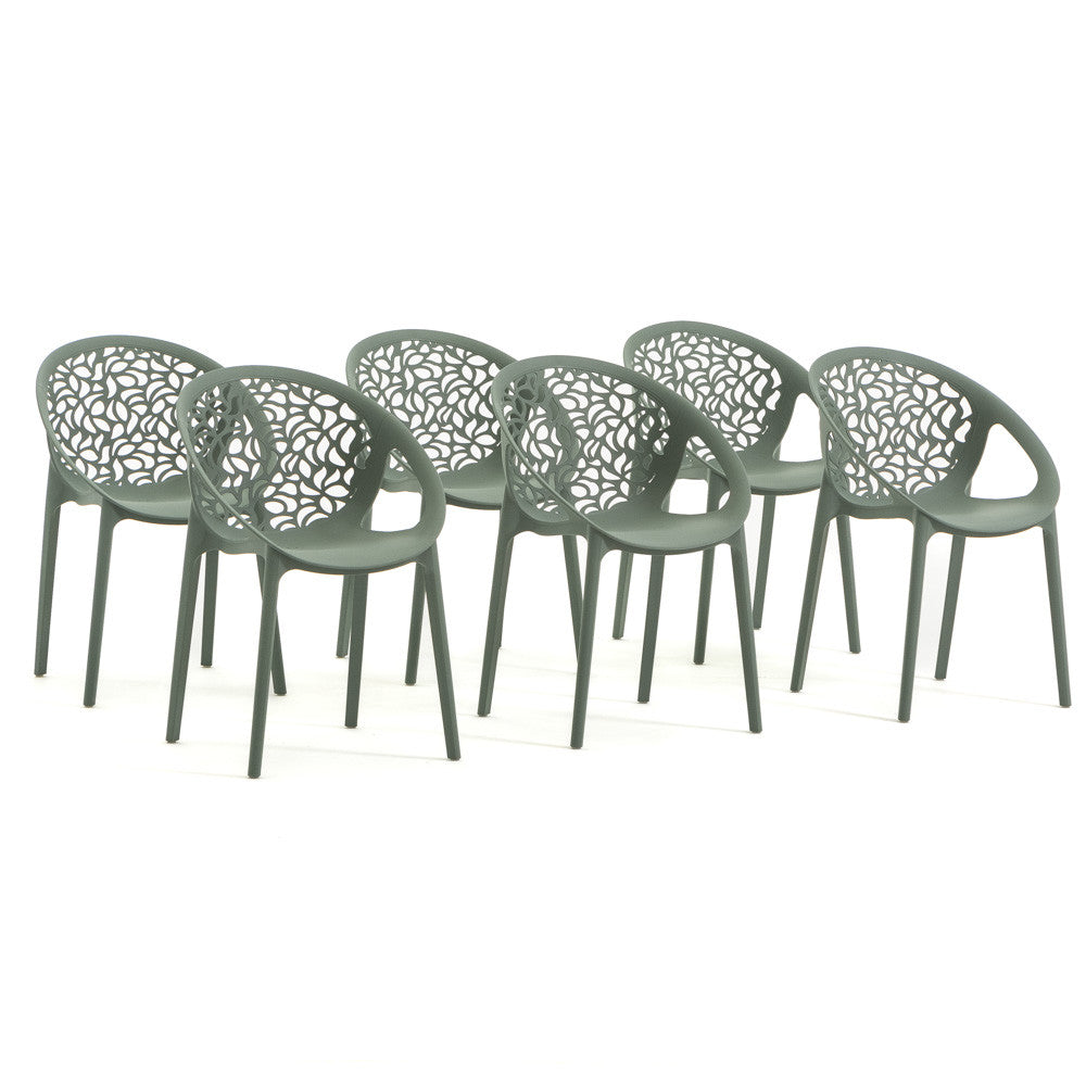Ambra – sedia in polipropilene da giardino dal design traforato, colore salvia