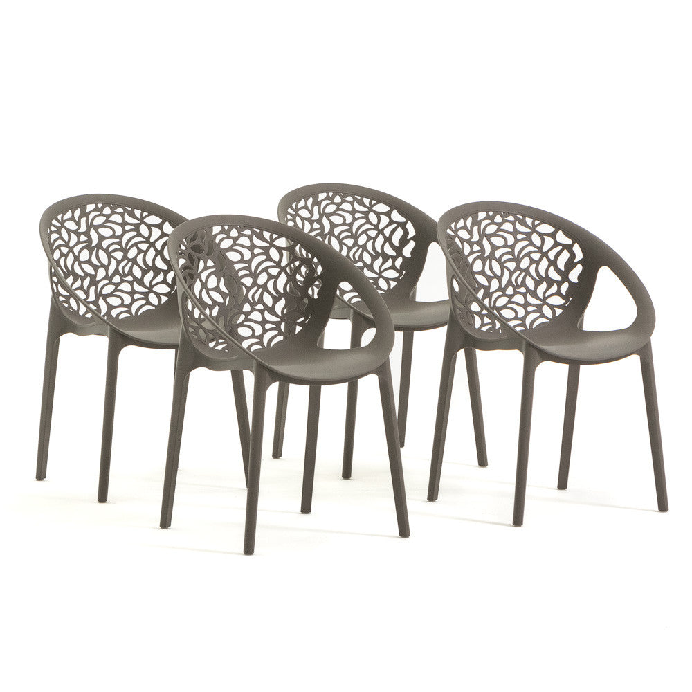 Ambra – sedia in polipropilene da giardino dal design traforato, colore tortora
