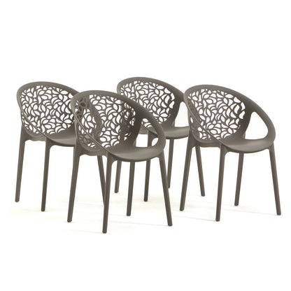 Ambra – sedia in polipropilene da giardino dal design traforato, colore tortora