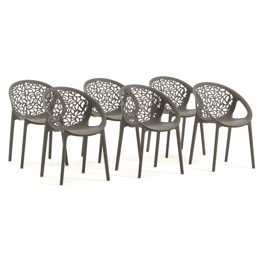 Ambra – sedia in polipropilene da giardino dal design traforato, colore tortora