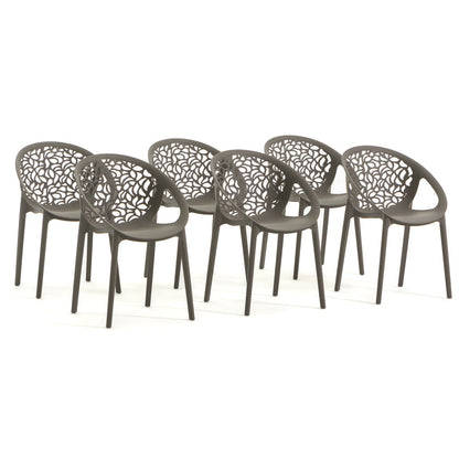 Ambra – sedia in polipropilene da giardino dal design traforato, colore tortora