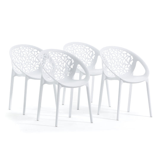 Ambra – sedia in polipropilene da giardino dal design traforato, colore bianco