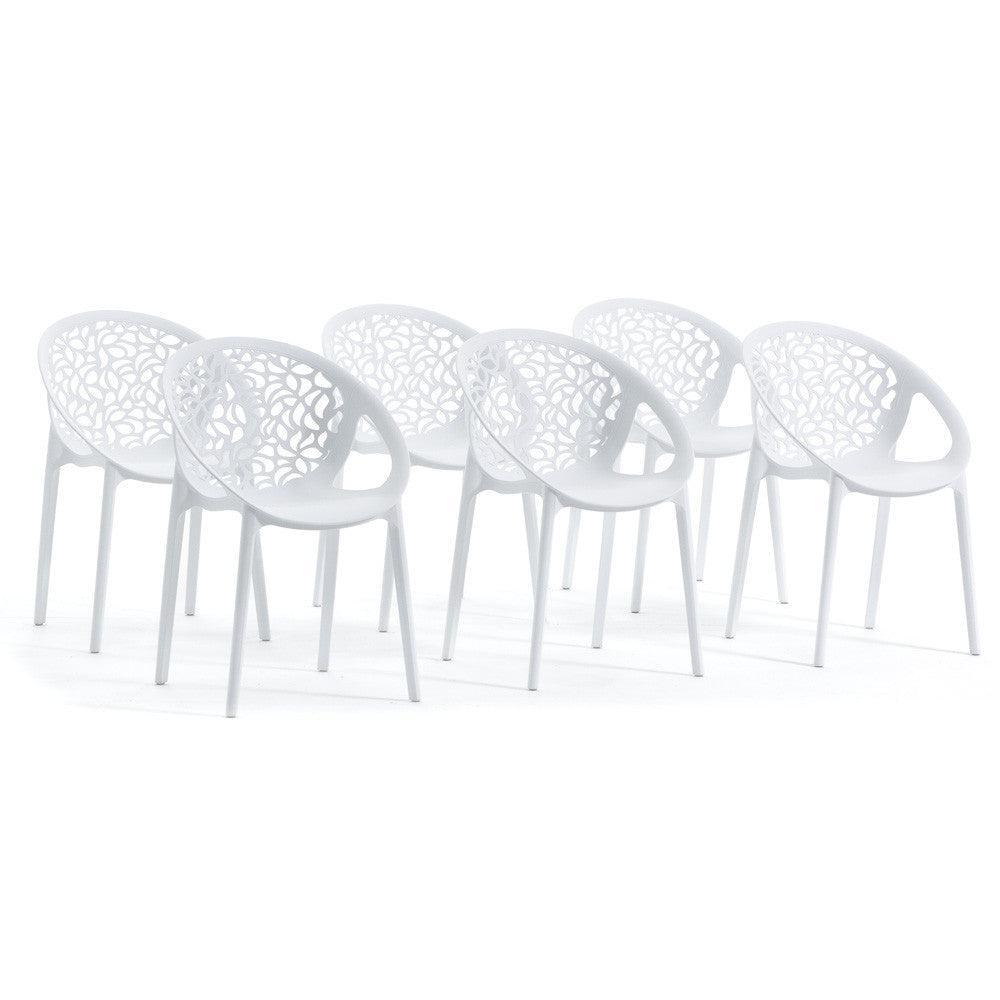 Ambra – sedia in polipropilene da giardino dal design traforato, colore bianco