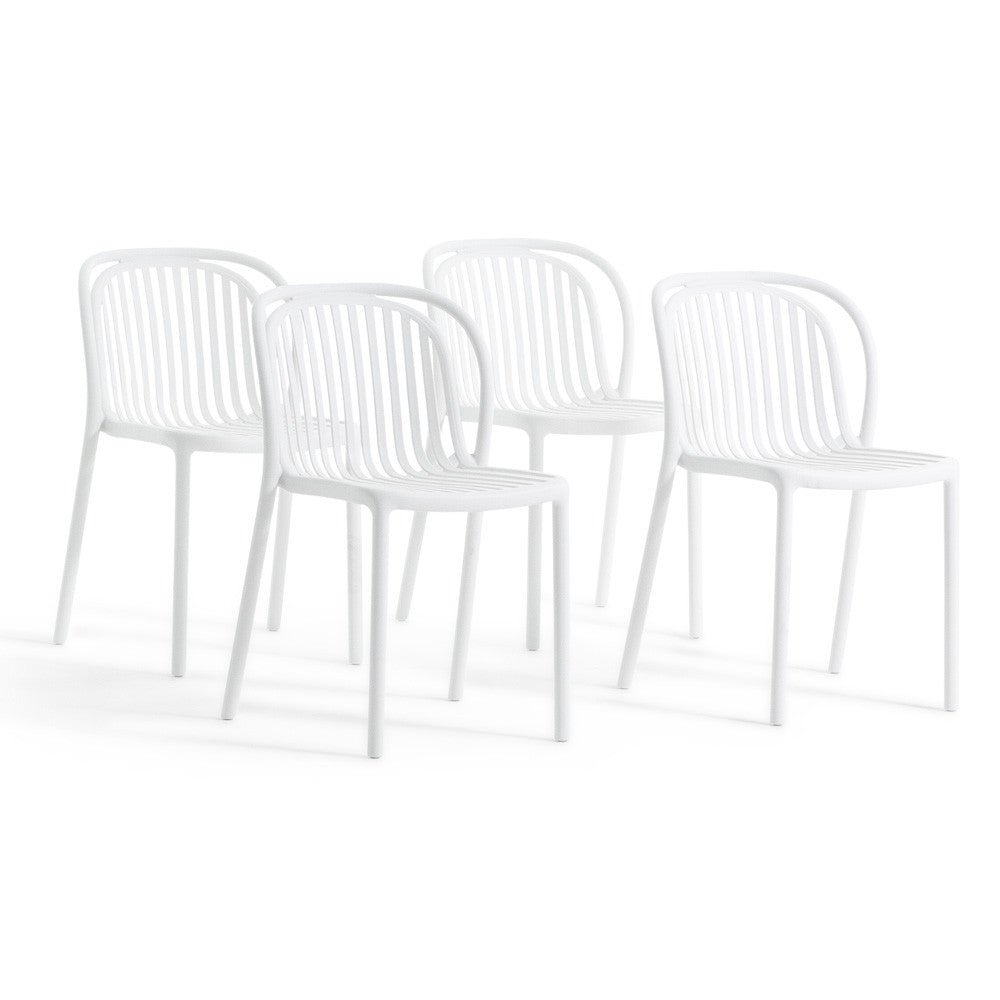 Eloisa – sedia da esterno in resina con struttura a listelli, colore bianco, seduta senza braccioli