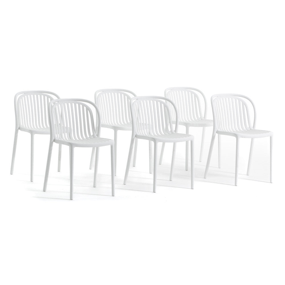 Eloisa – sedia da esterno in resina con struttura a listelli, colore bianco, seduta senza braccioli