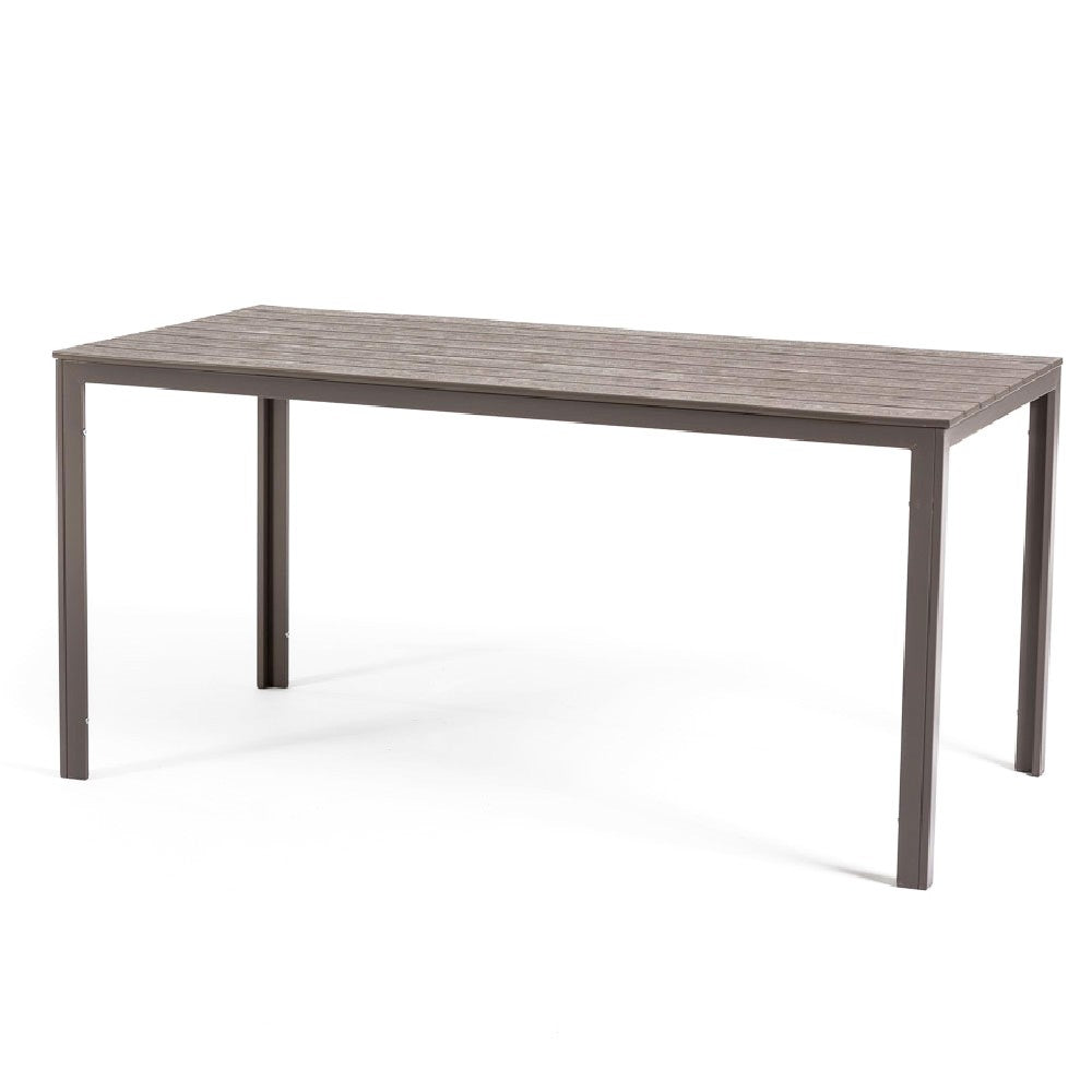 Thomas – tavolo in acciaio e polietilene effetto legno, colore tortora, dimensione 156x78 cm