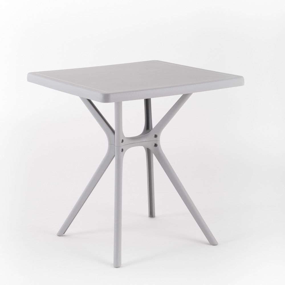 Lucas – tavolo in polipropilene con gambe incrociate, colore grigio chiaro, dimensione 70x70 cm