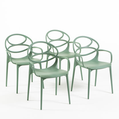 Charlotte – sedia in resina monoblocco con braccioli, colore salvia