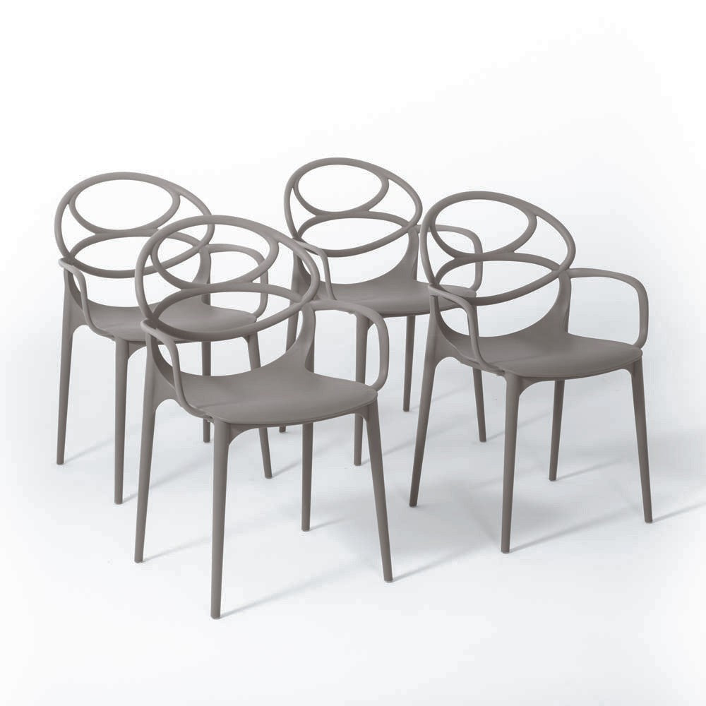 Charlotte – sedia in resina monoblocco con braccioli, colore tortora
