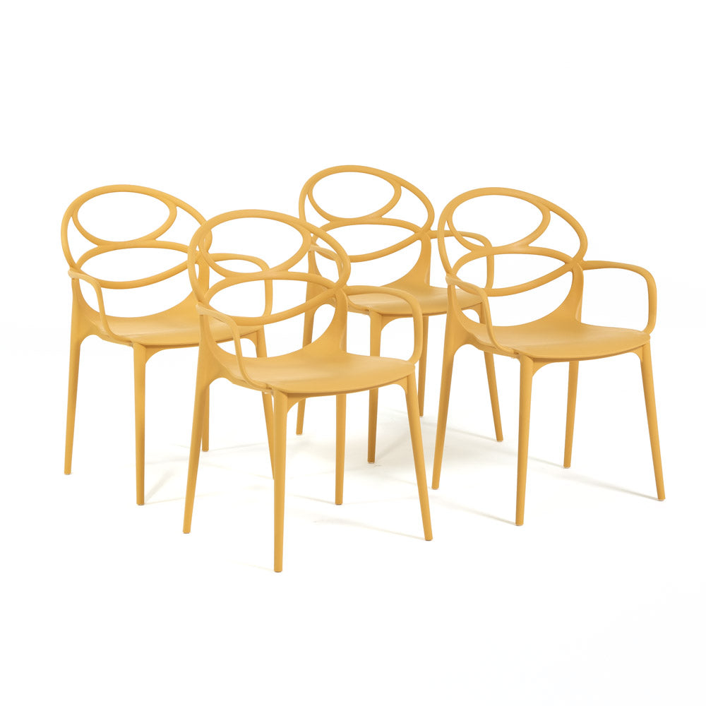 Charlotte – sedia in resina monoblocco con braccioli, colore senape