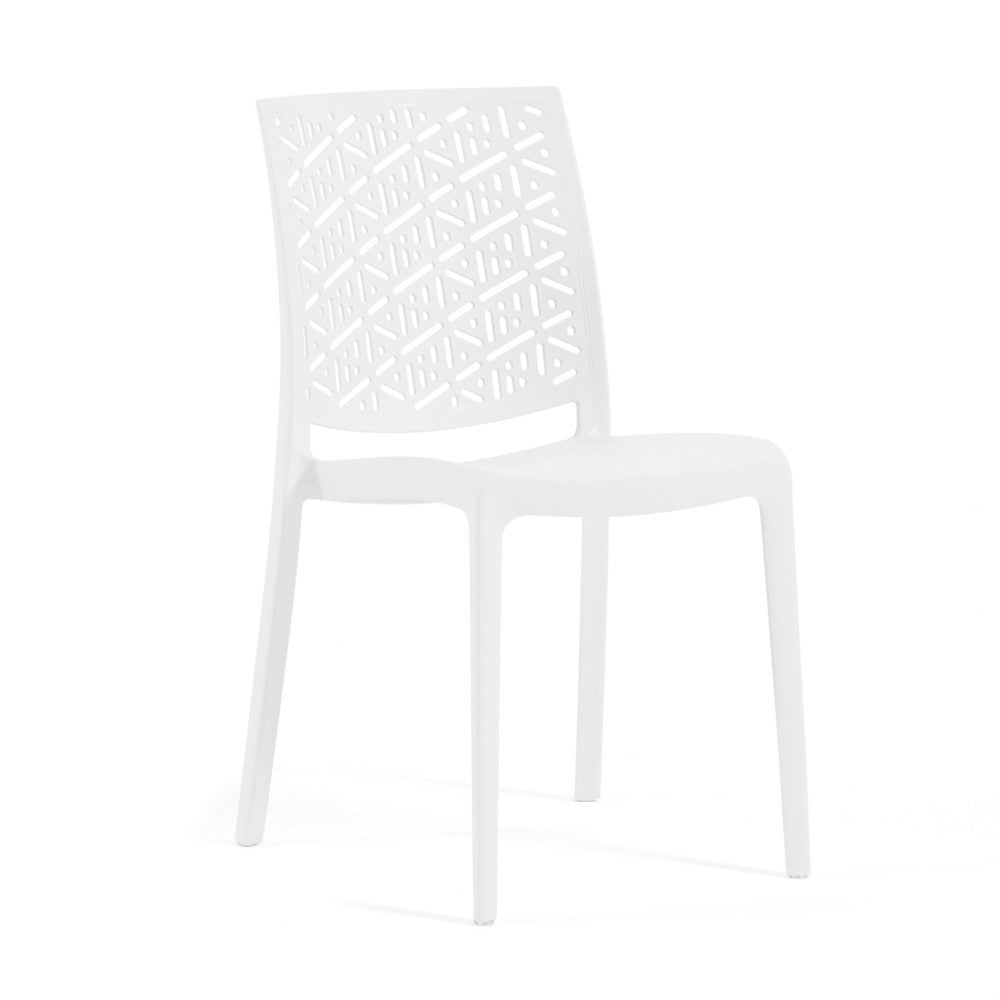 Zora – sedia in polipropilene con schienale geometrico, colore bianco