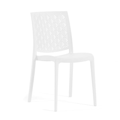 Astrid – sedia in polipropilene con schienale a conifere, colore bianco