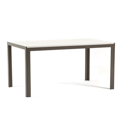 Noah – tavolo in MDF effetto legno e struttura alluminio, struttura tortora, top tavolo bianco legno