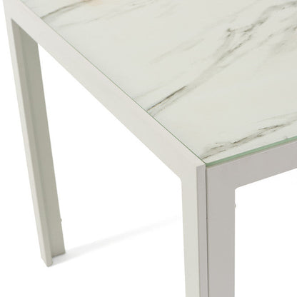 Milo XS – tavolo in alluminio con piano in vetro decorato