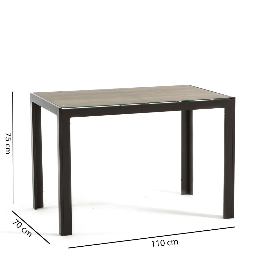 Milo XS – tavolo in alluminio con piano in vetro decorato