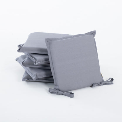 Cuscini per sedie con laccetti in cotone e volant decorativo, colore grigio