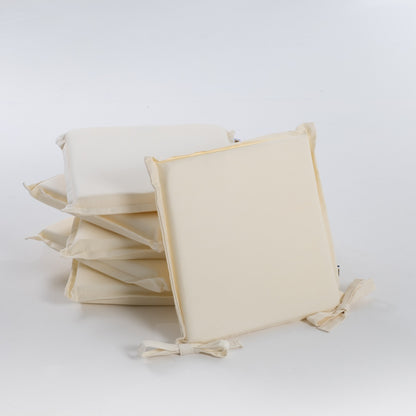 Cuscini per sedie con laccetti in cotone e volant decorativo, colore panna