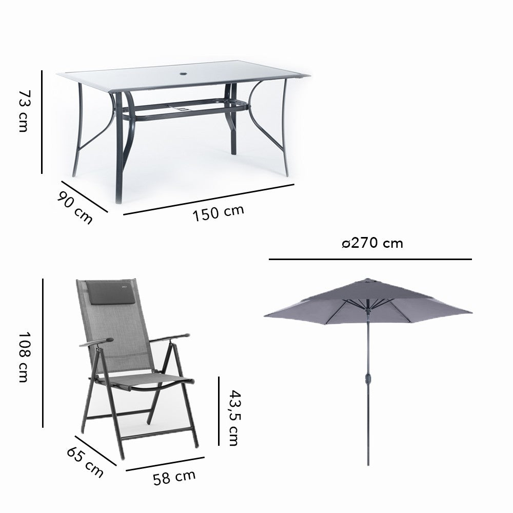 Positano – set da giardino 8 pezzi con tavolo 6 sedie e ombrellone