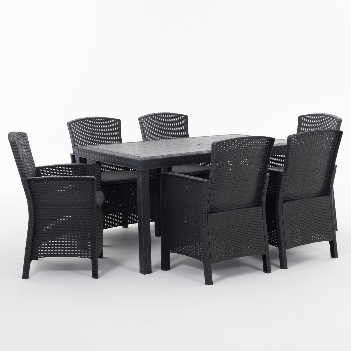 Como XL – tavolo da giardino 150x90 con 6 poltrone effetto rattan