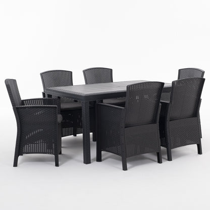 Como XL – tavolo da giardino 150x90 con 6 poltrone effetto rattan