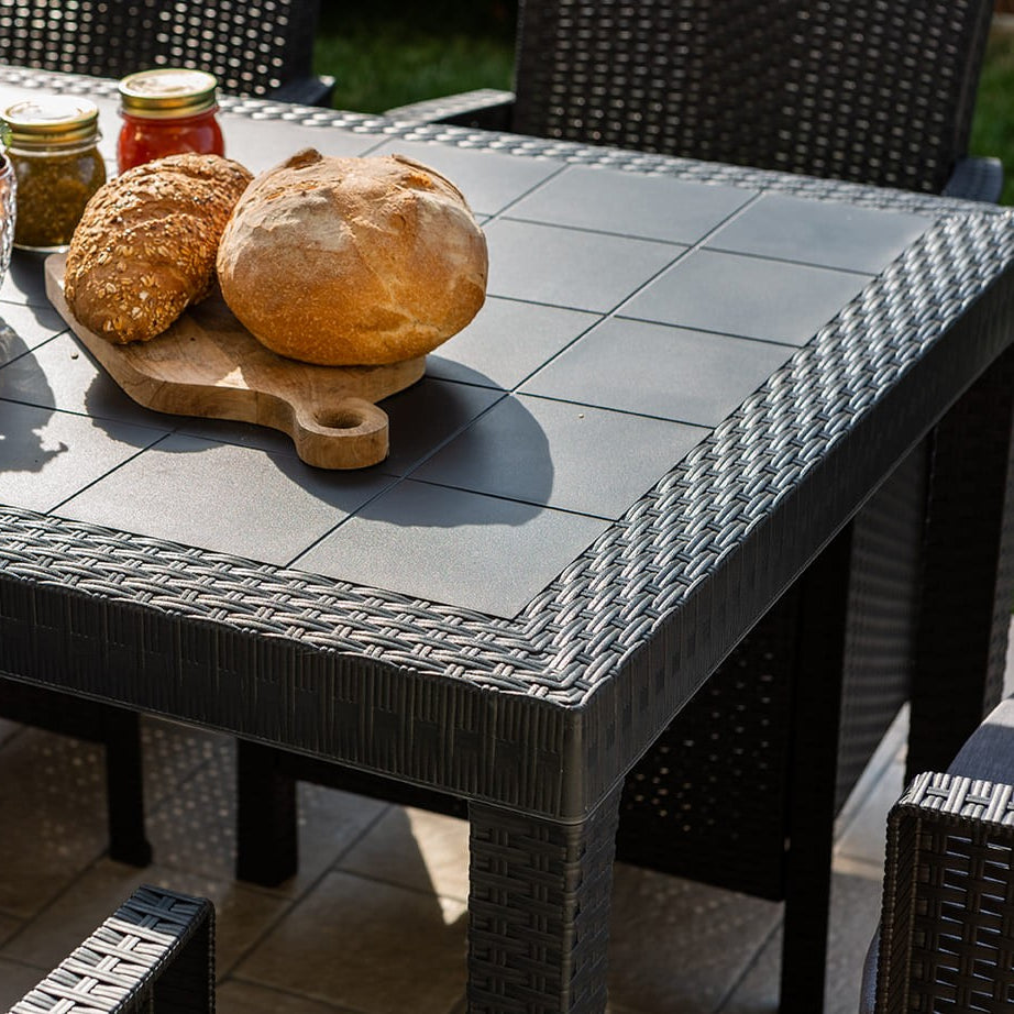 Como XL – tavolo da giardino 150x90 con 6 poltrone effetto rattan