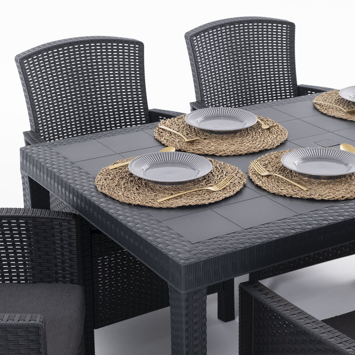 Como XL – tavolo da giardino 150x90 con 6 poltrone effetto rattan