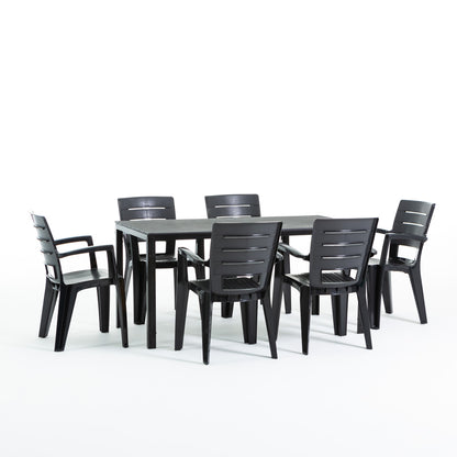 Thomas & Anita set pranzo giardino con 6 sedie e tavolo effetto legno, 6 sedie antracite, dimensione tavolo 156x78 cm, tavolo antracite