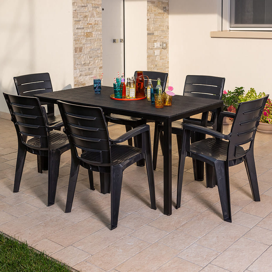 Thomas & Anita set pranzo giardino con 6 sedie e tavolo effetto legno