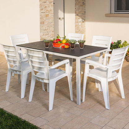 Thomas & Anita set pranzo giardino con 6 sedie e tavolo effetto legno